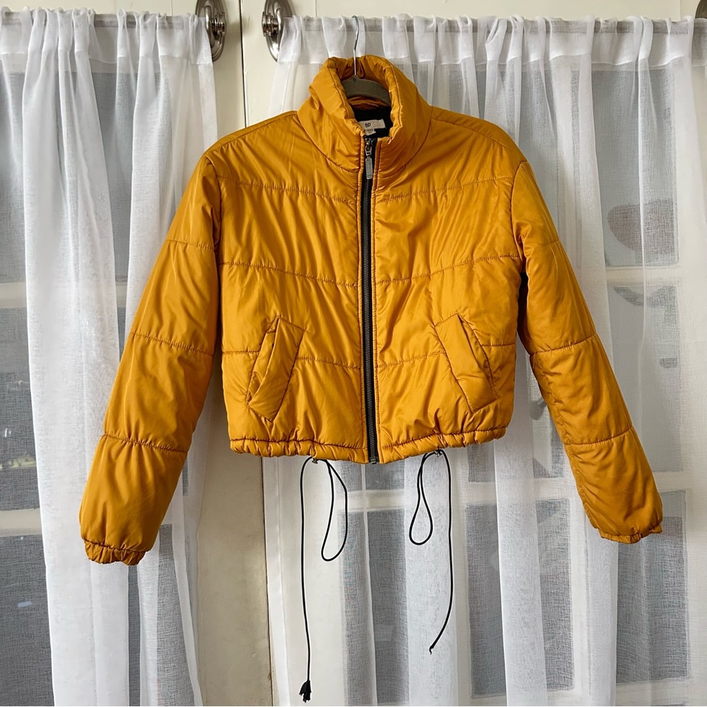 BP Nordstrom Mustard Yellow Cropped Puffer Jacket Coat XXS - Picture 2 of 3